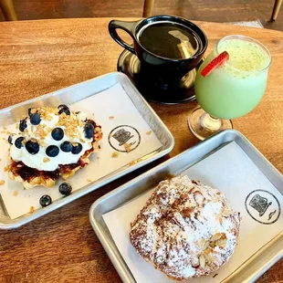 two pastries and a cup of coffee