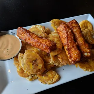 Golden Plantain Chips with Fried Cheese