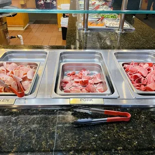 Meat station: chicken, meat, pork