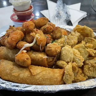 Sampler w/ Fried Cheese Bites, Egg Rolls and Fried Pickles
