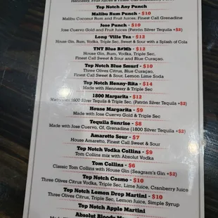 Drink menu