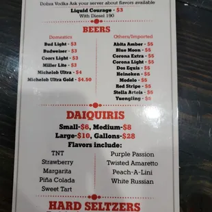 Daquiris Menu