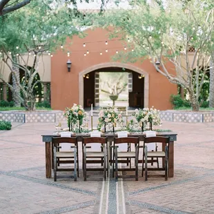 4x8 farm table with fruitwood chairs