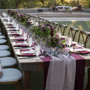 4'x8' farm tables with X-back chairs