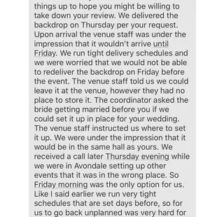 Taking no responsibility! Exactly what I said in my review! This is not an apology. Too many excuses and no apology!