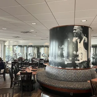 Inside eating area with Michael Jordan in the back ground