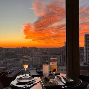 a table with a view of a city