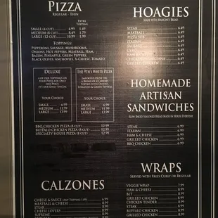 a menu for a pizza restaurant