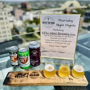Every Thursday, Top of the Park hosts a local distillery/brewery and offers a special flight option. Guests also enjoy a special on sliders