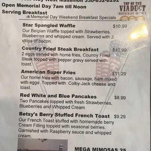 Specials menu.