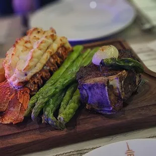 Surf and Turf 16 oz lobsters tail and 16 oz bone in filet mignon