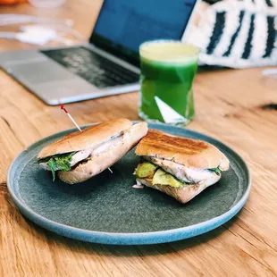Chicken pesto panini and goodness greens juice