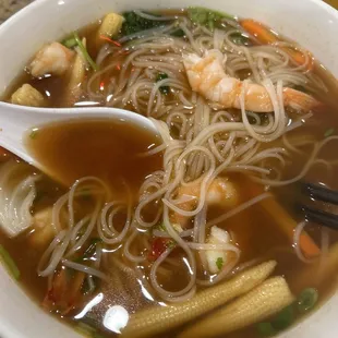 Shrimp pho with beef broth