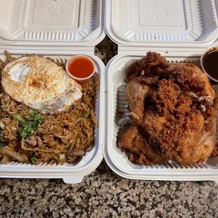 Left: Indonesian Fried Rice  Right: Crispy Fried Chicken