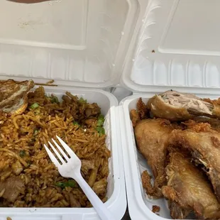 Indonesian fried rice and fried chicken