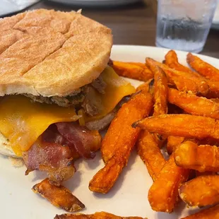 Jalapeño cheese burger with sweet potato fries.