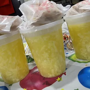 Egg drop soup and crispy noodles.