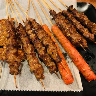 skewered meat and carrots