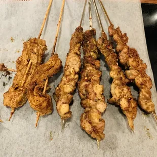 skewered chicken on a stick