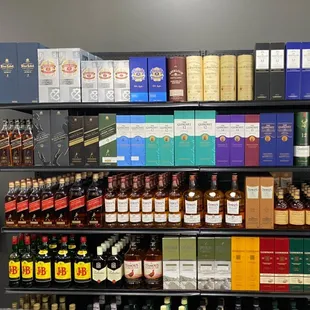 a variety of alcohols and liquors