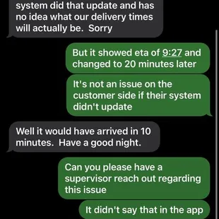 These are the messages from the delivery driver