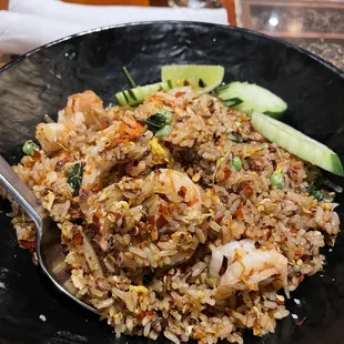 Thai E02. Fried Rice with Shrimp extra spicy.