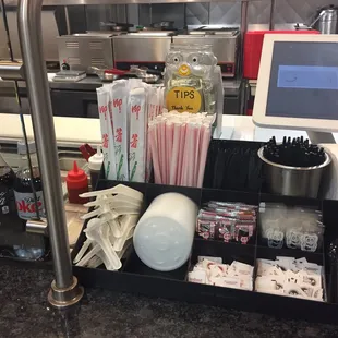 the counter of a restaurant