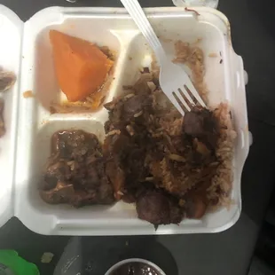 Oxtail with sweet potato and rice and beans