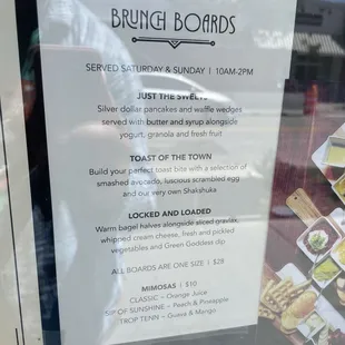 Brunch board offerings. Sorry about the reflection.