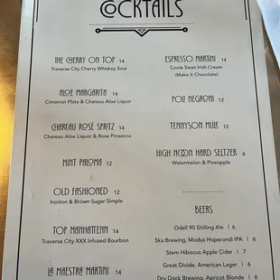 Cocktail menu