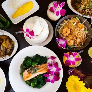 various dishes of food on a table