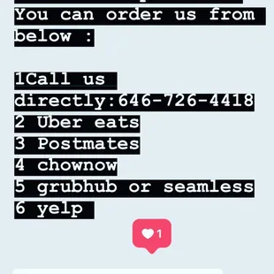 Call us for your takeout and delivery service