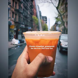 Order $25 ( subtotal ) from us directly  or from chownow (from our website) and you can claim your free Thai iced tea until May15