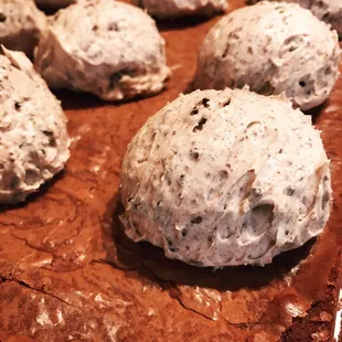 Fudge brownies with Homemade Oreo cookies rolled into the buttercream