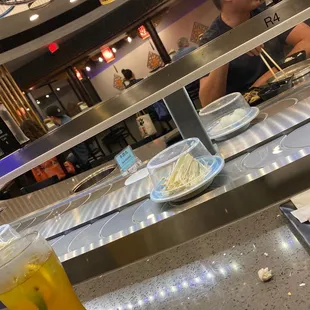 interior, sushi and sashimi