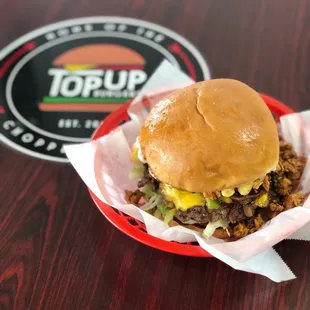 The Original with my own add ins...lettuce, green pepper, grilled onions, grilled chicken, Mac n cheese, yellow American and spicy mayo