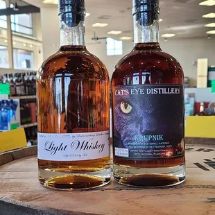 two bottles of light whiskey