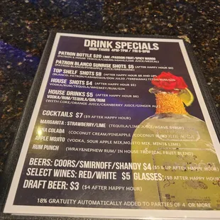 Drink Specials Menu