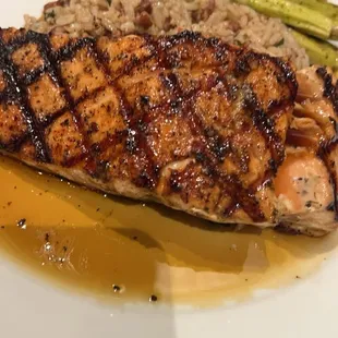 Salmon asparagus pecan rice