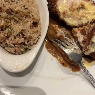 Chicken Maurepas  pecan rice