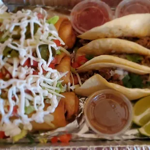 Fried Burrito, Taco Platter