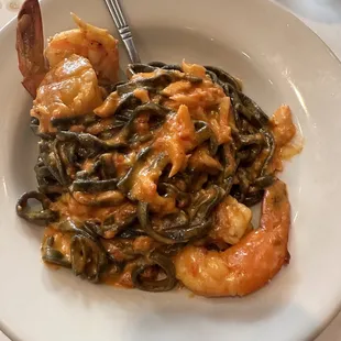 Special-black pasta with shrimp and scallops