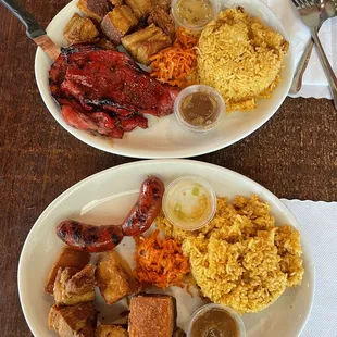 Lechon kawali, longanisa, and tocino rice plates