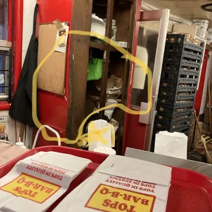 Showing the greasy closet door and my sack order.