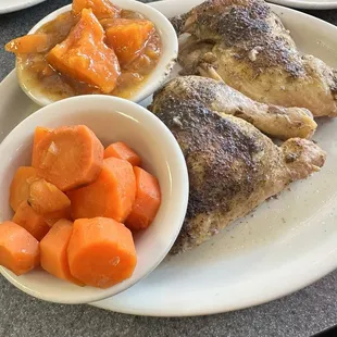 Baked chicken  with carrots and candied yams