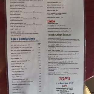 the menu of the restaurant
