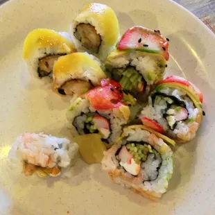 Different kind of cooked flavor sushi! Pineapple &amp; Strawberry.