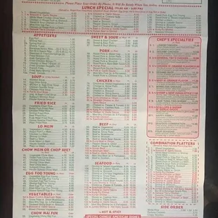 Tops China menu