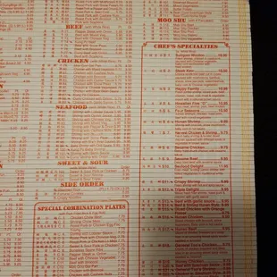 the menu for the top's china restaurant