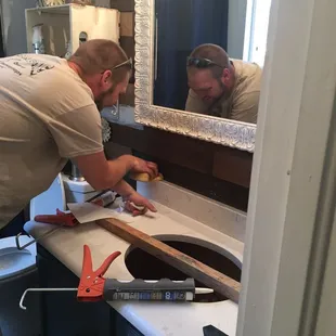 Installation in progress in the master bathroom